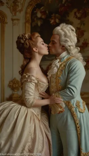 1man, 1woman, (Rude cavalier forces a frightened lady to kiss), Rococo Cinderella as glamorous opera star, elaborate gown, huge rococo hair, head and shoulders portrait, 18th, century, corset, lingerie, AH_Fragonard, rococo, french, painting, style, of, patten, Rococo, <lora:rococo:.5>, <lora:293943_training_data:.8>, <lora:tbh356-sdxl:.8>