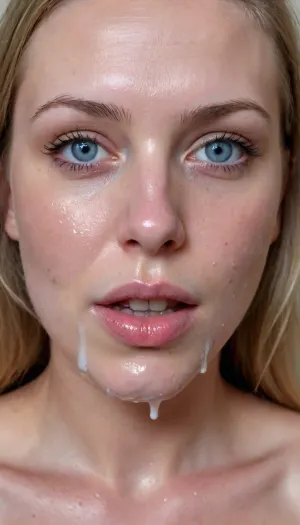 (beautiful woman with striking blue eyes), ((face covered in gallons of semen, face glazed with loads of cum from a lot of men, cum in hair, cum on the forehead, cum on eyes, cum on the nose, cum on cheeks, cum on mouth, cum dripping off chin)), cumbucket, cumdump, cumslut
