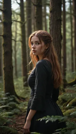 Scottish forests, Animals, no paths, no roads, dense forest, medieval setting, silhouette of a 22year-old girl in a forest thicket Anthropomorphic, sexy look, out of focus, realistic style, detailed landscape, clear focus, photorealistic quality, 8k resolution, natural environment, realistic physics, cinematic composition, masterfully drawn art, tamamo, \, <lora:SDXL_BetterFaces-LoRA_v1:.5>