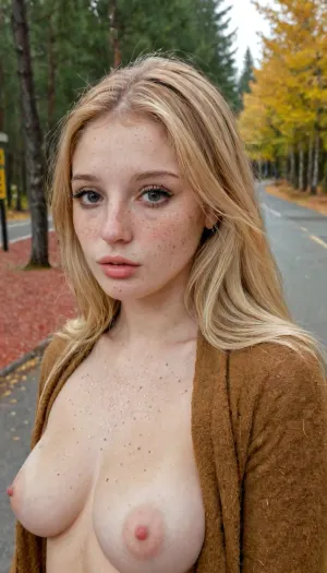 (half-body view:1.5), Middle aged slutty blonde, 35 years old, long straight voluminous hair with straight violet covered ends, diamond face shape with sharp cheek lines, modest and confused look, wide round gray eyes, diamond face shape, Poland roots, slight modest makeup, lightbrown cheekbones, correct manicured short nails, stocky hourglass body, (narrow waist:1.4), (wide round hips:1.3), 56C cup breasts, modest knee-deep flower patterned loose dress, (dress is waving on the wind emphasizing her shapes:1.4), (light gray torn tights), sportive stocky body, confident shy look, hitchhiking traveler, (standing near empty bus stop posing catching the bus:1.5), medium sized backpack lying near her legs, Indian summer atmosphere, (closeup view:1.3), empty bus stop in autumn oak birch and fir tree forest, RAW image, DSLR photography, 8K, best quality, sharp focus, detailed, eyes, perfect, freckles, skin, texture, photorealistic, igbaddie, <lora:add-detail-xl:.8>, <lora:Super_Eye_Detailer_By_Stable_Yogi_SDPD0:.8>, <lora:igbaddie-XL:.8>