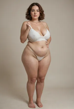 1gilf fat mature very saggy american woman, (obese), 65 years old, beautiful eyes, long hair, straight hair, auburn brown hair, tanlines, fat face, high detailed skin, 8k uhd, dslr, high quality, detailed skin texture, highly detailed hair, sharp body, highly detailed body, realistic, soft focus, insanely detailed, highest quality, freckles, skin pores, skin imperfections, layered bob cut, in a hotel, full body view, seductive, glowing hair, wearing white highwaist tight satin full coverage pantybriefs, high resolution photography, friendly, flirty, housewife, wearing diamond engagement ring on her left hand ring finger, wearing a white loose spaghetti strap halter top, (pokies), (huge cameltoe), (big chubby belly), (cellulite:1.3)