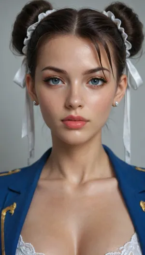 Enchanteur du royaume des chasseurs de rue : l'allure mystique du chun li sous le style brumeux

- Oui.

Dans les rues brumeuses d'une ville rappelant une scène de Street Fighter, une silhouette émerge. La figure, baignée dans la douce lueur des lampadaires, n'était autre que Chun Li, le Vixen du monde des arts martiaux. Son costume bleu classique a serré son corps parfaitement sculpté, et ses lèvres pleines brillaient sous l'ambiance de style brumeux. Sa peau, aussi humide et brillante que les pétales de rosée, semblait briller dans la lumière sombre. Comme ses yeux parfaits se fermaient sur le spectateur, un sentiment de beauté brute et de puissance rayonnait d'elle, rendant impossible de ne pas entrer.