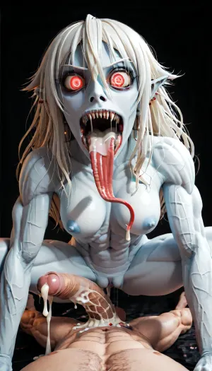 ((horror:1.4)), petite little sleep paralysis Daemon squatting on a man's huge cock, (size difference:2), white blonde hair, long straight hair, (squatting:1), (man laying on back), sexy daemon with terrifying fangs, (pov, large muscular man, large cock deep inside her stretched pussy, all the way in:1), ((huge cock:1.2)), (small vampire girl), ((terrifying, Daemon face, fangs, wide mouth, sharp teeth, claws:1)), eye contact, (huge mouth, long tongue), (super pale), naked, tight body, tight pussy, (creampie, cum dripping, excessive amounts of cum), uberfit, muscular, athletic, <lora:597751_training_data:1.2>, <lora:uberfit_lora_sdxl:.6>, <lora:ahxl_v1:1.6>, <lora:187621_training_data:1.4>, <lora:EnvySleepParalysisXL01:1>