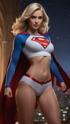 Résistance à l'argent

- Oui.

Une Supergirl stylisée, inspirée par l'artiste J Scott Campbell, lignes audacieuses et poses dynamiques, se tient confiante face à un ciel de nuit rempli d'étoiles. Son plateau serré, orné de l'emblème S, met en valeur ses courbes toniques, tandis qu'une jupe courte et une cape minuscule ajoutent à son esthétique classique de la bande dessinée. De longs cheveux blonds en platine coulent de façon spectaculaire, soulignant son expression féroce alors qu'elle tire vers le haut de sa récolte, révélant sa figure frappante en dessous. Rendue dans des couleurs douces avec des accents bleus subtils et de l'ombrage d'encre légère, l'œuvre capture sa force et son charme, mêlant des influences modernes aux styles classiques de la bande dessinée.