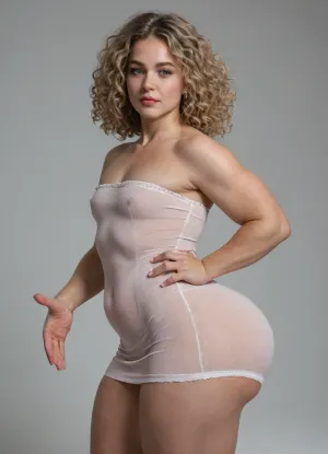 beautiful plump muscular curvy 40 year old blonde woman posing, big woman, tall fat super muscular woman, flat chest, wearing supertight stretched dress, seethrough buttcrack, oversized rounded butt, wavy curly blond hair, bare legs, dark blank background, good hands, perfect fingers, (grabbing her own gigantic plump butt), (muscular body), super plump athletic, thick muscular thighs, ((super rounded butt)), gigantic curvy butt, buttcrack