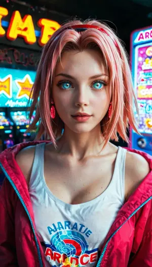 Haruno sakura from Naruto, neon, arcade