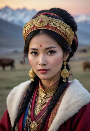 glossy magazine cover style, a beautiful slender adult Bhutanese woman in traditional clothing and jewelry, yak, a snow-covered pasture plateau, elaborate hairstyle, aroused skin, sunset, fog, long shadows, cold mood, detailed photo, photorealistic photo, realistic pretty women photo, night vision, soft fokus, parallax, overexposure, #©KITTYART



































#©KITTYART