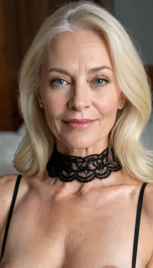 60 year old mature, (shaved pussy), 8k, thin, smiling, (tiny sagging breast), (perfect lips), very skinny, tiny tits, hard nipples, pale wrinkly skin, ((wrinkly face and body)), (platinum blonde), wrinkles, old skin, long hair, highly detailed, (vivid eyes), blue eyes, black lace choker, (cum on tits), (cum on face), creamypie, bukkake, facial, after, sex, LORA, (noaftersex:1)