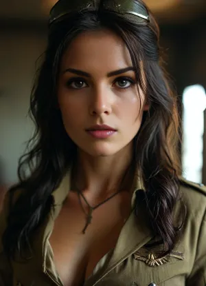 (random FOV:1.1), (female sergeant), 25 years old, long dark hair, (very revealing military uniform, cleavage), perfect lighting, random pose, (realistic skin:1.4), (realistic eyes:1.3), <lora:add-detail-xl:.8>, <lora:MJ52:.8>, <lora:DetailedEyes_V3:.8>