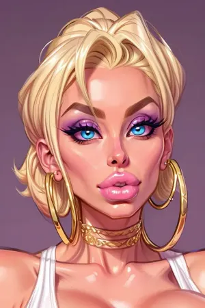1Woman, High class bimbo bitch, large hoop earrings, huge pouty lips, bitchy, enormous eyes, <lora:PIT-EroticStylev2:.5>, <lora:th3p1t_v3:.5>, eye contact