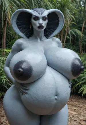 1 person, (anthropomorphic thick female cobra:1.3), beautiful young face, Natural Breasts, pregnant, very big swollen pregnant belly, (hyper massive round pregnant belly:1.5), Huge boobs
ultra sexy cobra woman general, bigger cobra woman general, bigger lips, thicker lips, bigger breasts, cobra woman standing, bounce line, full hug, sea coast, palms, fern, detailed background, gigantic round breasts, dark shiny skin, huge hips, massive breasts, saggy breasts, (big puffy long black nipples), breasts reach midsection, voluptuous body, (naked), high detail, ultrarealism, photorealism, 30mm lens, ISO 100, (ultra high quality), 8k, extremely detailed picture, hyper realistic, HDR, extreme detailed, octane render, (extremely detailed photorealistic body:1.2), photorealistic, hyperdetailed, realistic, hyperrealism, professional photograpy, cinematic photography, (beautiful face:1.1), (beautiful cobra woman:1.5), detailed great face, (Great cobra body features:1.4), cheeky face expression, (smooth high textured black skin:1.3), (realistic sweat:1.4), (smooth blue skin:1.9), hairless pussy, shaved pussy, (thick black lips), big face, toned stomach, hard nipples, hyper waist, thick thighs, phat thighs, sexy thighs, tight ass, bubble butt, (Best Quality), (photorealistic), (hyperrealistic), intricate details, profesionalphotograpy, hdr, cinematicphotography, real woman human face, 32k, (hyper big tits:1.4), (wide hips:1.2), (thick thights), (hyper big round butt:1.2), (eye shadows), thick body, pawg girl, seductive face, bad, anatomy, hands, feet, flat, chest, big, breasts, huge, gigantic, small, hips, thighs, wide, thick, plump, belly, muscular, female, arms, extra, abs, preggo, <lora:badanatomy_SDXL_negative_LORA_SeaArtXL_v1:.6>, <lora:Venus_Body_Alpha:1.3>, <lora:preggoXL_v0.1a:.2>, <lora:CinematicStyle_v1:.8>, detailxl