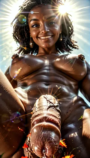 fftaker, beautiful sexy African 1girl, looking at viewer, veiny testicles, from below, smug, dominant, medium hair, large nipples, perfect big eyes, (foreskin), precum, precum drip, ((Ultimate realistic photo)), (((dynamic sexy pose))), (((bright sunlight))), detailxl, large, breasts, big, boobs, huge, tits, <lora:attractive_notrigger:.8>, <lora:710302_training_data:.8>, <lora:bombshell_v2:.8>, <lora:WildcardX-XL-Detail-Enhancer:2>, <lora:milkers_v2:.8>
