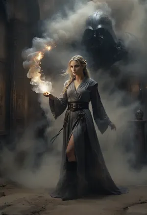 Ultra-realistic, 8k: the slender blonde jedi - a star wars masterpiece in dark and magical duel