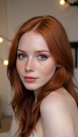 (ziprealism, score_9, score_8_up, score_7_up, masterpiece), (soft focus, soft bokeh, focus on eyes, overexposed, amateur, candid:1.4), (romantic moment, cozy bedroom, intimate lighting, playful expression, mischievous grin, mischievous eyes:1.4), (natural breasts, soft breasts:1.2), (high saturation, high contrast), (gorgeous woman, pale skin, gorgeous face:1.4), (adorable freckles, noticeable freckles, subtle skin imperfections:.8), (vibrant auburn hair with dark roots, long hair, stylish hair:1.4), (full lips, long eyelashes, perfect eyes), igbaddie, <lora:igbaddie-XL:.4>