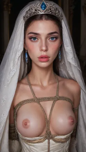 ziprealism, (score_9, score_8_up, score_7_up, 1girl), (closeup shot, focus on eyes), sharp focus, (perfect eyes:1.4), (full lips, long eyelashes, elegant face, regal attitude), (princess, tiara, damsel in distress, helpless:1.6), (soft breasts, natural breasts, pale breasts:1.2), (bedroom, squatting, arms bound behind back, rope bondage, shibari, Kinbaku:1.4), overexposed, <lora:add-detail-xl:1.2>, <lora:Rawfully Stylish v0.2_epoch_20:.2>, igbaddie, <lora:igbaddie-XL:.4>