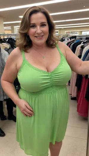 Raw picture, iPhone 15 pro photo, warm light, group of ssbbw Belgian woman, 65 years old, looking at the camera, smiling, large boobs, saggy boobs, slim, brown necklace, taking a selfie in a department store fitting stall, flashphoto, Pale skin, showing her boobs, dark light, skin detailed with skin imperfections, long bright green sun dress