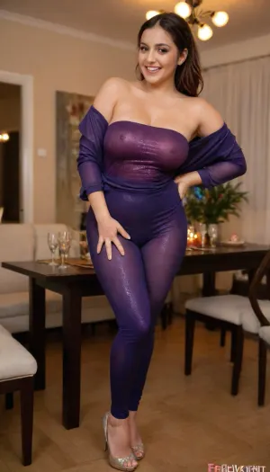 A curvy Iranian girl at a crowded Iranian house party, wearing a strapless glittery midnight-blue top and high-waisted mesh-detailed leggings. Her short manteau is unbuttoned, loosely draped over her shoulders. She stands near a table with drinks and snacks, laughing with friends. Colored party lights, (red and purple hues), natural unposed moment, cinematic bokeh background., adjusting, footwear, Curvy, body, <lora:streephoto:1.1>, <lora:adjustingfootwear_XL_v1:.8>, <lora:b8174d41-8ba7-4318-bc14-53ee7e353d91.TA_trained:1.2>