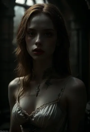 Beautiful strong fit woman, (light brown hair, slicked), high cheek bones oval face, full lips, pale red lips, (Pale skin:1.9), (bright hazel eyes, dark eyeliner and smokey eye shadow), (Wearing somber faded black dress with subtle embroidery, sleeveless, with a high collar and high black boots, reinforced with armor), (serious body language and facial expression), (dark gothic castle interior), (night), realistic detailed face, detailed hair, realistic detailed body, realistic detailed skin, realistic detailed large sagging breasts, realistic detailed hairy pussy, random view angle, action pose, detailxl, downblouse, nipslip, <lora:add-detail-xl:1.5>, <lora:style_lora_realis:.5>, <lora:dark:1>, <lora:RealDownblouseXL2:.8>, <lora:MJ52:.8>