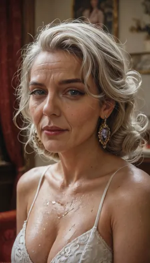masterpiece, realistic, ein 75 jährige alte Frau, gilf, eine Faust im Darm, <lora:dggy:.8>