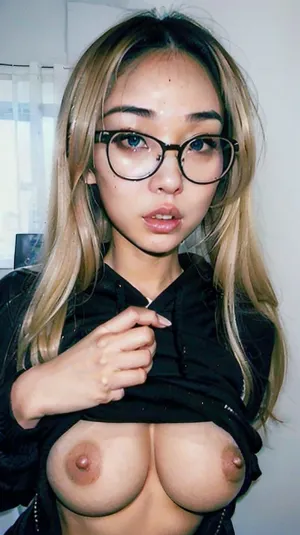 blond woman with glasses and a black hoodie taking a selfie, a screenshot, a character portrait, inspired by Lü Ji, realistic anime 3 d style, realistic human face, realistic anime face, 3d character realistic, very realistic face, Big boobies, Black Shirt, Liftin Shirt, Show boobies, invisible Shirt, easynegative, shirtlift, <lora:shirtliftv1:1>, <lora:InstantPhotoX3:.8>