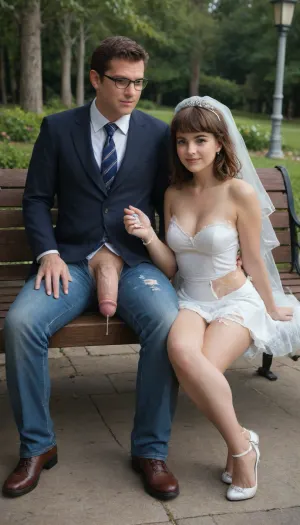 masterpiece, award winning photo, high detail, realistic, best quality, in this photo we see 3 people, 2woman and 1man, sitting on a bench in a park. 1woman is tiny Velma, brunette, big tits, very torn school uniform, very short skirt. 2woman is a bride, blonde, huge tits, very torn wedding dress. 1man is casual dressed, open jeans, huge cock out, massive cock, gigantic cock, (massive cock:1.3), .
Man is sitting between tiny Velma and Elsa. tiny Velma has her hand on cock, cum on hand, cum on legs, cum on clothes, lots of cum, cum on breasts, extreme cum play, cum on thigh, cum on hair, cum on face, cum dump, excessive cum, huge creampie.
Elsa is hugging man. full body view, man is full in frame, <lora:tornclothesv6-8:.8>