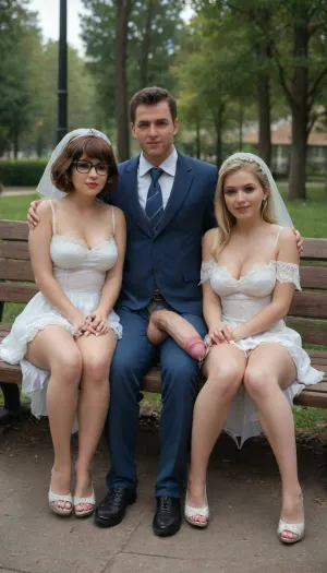 masterpiece, award winning photo, high detail, realistic, best quality, in this photo we see 3 people, 2woman and 1man, sitting on a bench in a park. 1woman is tiny Velma, brunette, big tits, very torn school uniform, very short skirt. 2woman is a bride, blonde, huge tits, very torn wedding dress. 1man is casual dressed, open jeans, huge cock out, massive cock, gigantic cock, (massive cock:1.3), .
Man is sitting between tiny Velma and Elsa. tiny Velma has her hand on cock, cum on hand, cum on legs, cum on clothes, lots of cum, cum on breasts, extreme cum play, cum on thigh, cum on hair, cum on face, cum dump, excessive cum, huge creampie.
Elsa is hugging man. full body view, man is full in frame, <lora:tornclothesv6-8:.8>