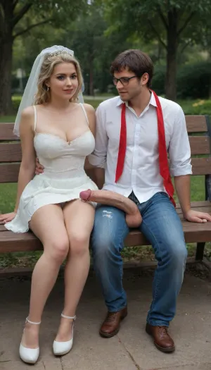 masterpiece, award winning photo, high detail, realistic, best quality, in this photo we see 3 people, 2woman and 1man, sitting on a bench in a park. 1woman is tiny Velma, brunette, big tits, very torn school uniform, very short skirt. 2woman is a bride, blonde, huge tits, very torn wedding dress. 1man is casual dressed, open jeans, huge cock out, massive cock, gigantic cock, (massive cock:1.3), .
Man is sitting between tiny Velma and Elsa. tiny Velma has her hand on cock, cum on hand, cum on legs, cum on clothes, lots of cum, cum on breasts, extreme cum play, cum on thigh, cum on hair, cum on face, cum dump, excessive cum, huge creampie.
Elsa is hugging man. full body view, man is full in frame, <lora:tornclothesv6-8:.8>