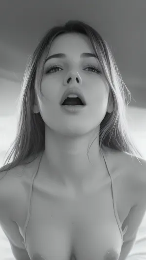 Cinematic still the viewer looks down at a submissive girl kneeling before them. She's gazing up with big, innocent eyes as she takes their cock deep into her throat. Saliva drips down her chin and onto her pert breasts as she gags and slobbers. The first-person perspective immerses the viewer in the sloppy, worshipful blowjob. 4k epic detail, shot on kodak, 35mm photo, sharp focus, high budget, cinemascope, moody, epic, gorgeous, film grain, grainy, score_9, score_8_up, score_7_up, rating, explicit, blowjob, POV, kneeling, submissive, big_eyes, deepthroat, saliva, gagging, slobber