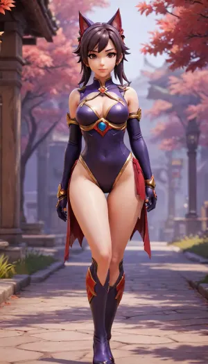 Video game character design, 1 girl, full body, teasing, dynamic pose, exotic costume design, tight, revealing, wide hips, long legs, slim body, fit, abs, video game graphics, 3d design, 3d graphic, 3d anime, cartoon, Anime, zenless zone zero graphics style, genshin impact graphics style, stylized shader, 3d anime videogame shader, perfect hands, stylized, very detailed, detailxl, ForniteStyle, <lora:sxz-texture-sdxl:1>, <lora:OWStyleYeiyeiArt-8:1>