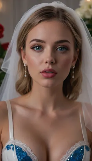 (((ukrainian, 18 yo, very cute face, depraved lady))), (((light bedroom, The bedroom is covered in roses, flower, sbeautiful wedding hairstyle, stylish, designer, fashionable, bride's hairstyle))), (There is a questioning look on his face, surprise, indignation, how is that?), (((Intelligent, European appearance, Russian cute face, potato nose, beauty, cinematic photo of one girl, mouth, Beautiful wide square ron, slightly swollen juicy lips, passionate lips, Lip contour, juicy lips, excited lips, beautiful lips))), (((Touches the neck and cheeks with the fingertips, nails on the cheek, Fingers with painted long non-sharp nails, nail polish))), (((perfect Bright blue-gray irises of the eyes, realistic eyes, big eyes, Living natural eyes, Black outline on the edge of the eyelids outlined with pencil and ink))), (((light makeup))), (blonde hair), (bobcut), (body), (bronze tan), ((white latex, White wedding dress, lace, translucent fabrics), ((leather corset, Satin Bra, Veil and light transparent crystal carona, Diamond carona)), (beads), (gold big earrings)), (((upper eyelids, shadows, well-growing abundant lush long eyelashes, glamorous lipstick, shine in the eyes))), ((evening)), (((There are a lot of transparent lumps of sperm on her breasts and tits, Bare breasts, elastic tits))), (((Ultrarealism, hyperrealism, ultra reskness, clarity photorealism, professional photography))), (((Transparent lumps of sperm, a lot of cum on chest, (Lots of roses, huge roses, flowers, blue-white roses flowers, Huge bouquets of blue-white roses in the background), 35mm photograph, film, bokeh, professional, 8k, highly detailed, bukkake, r3tro_cumshotz, dripping, thick, white, retro, cumshots, facial, breasts, stomach, covered, in, perfect, spitbubbles, littlebubbles, spitstring, woman, cum, on, face)))