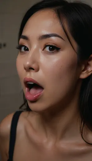 gorgeous 30 year old japanese woman, adult face, (japanese face), (((asian eyes))), ((japanese:1.6)), long eye lashes, long black hair, slender ass, slender hips, score_9, score_8_up, score_7_up, score_6_up, beautiful face, ((mouth open tongue out)), perfect makeup, kneeling top down view, looking up, at night, night, midnight, darkness, shadows, (overexposed, amateur photo, snapshot aesthetic:1.4), (text painted on forehead in big letters "URINAL" text written with black marker), (the word 'URINAL' written on forehead), urinal, the word 'URINAL' written on face, (URINAL), <lora:texta:1.2>, <lora:288407_training_data:1.1>