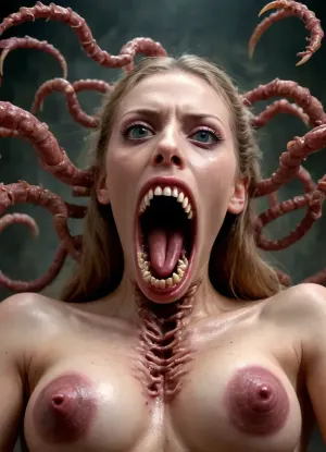 (wide shot), realistic photo of a huge ab0m, monster centipede, terrifying, scary, many eyes, multiple eyes, multiple limbs, tentacles, abomination, long tongue, ((sharp teeth)), ((beautiful female face)), detailed, <lora:ab0m:2>
