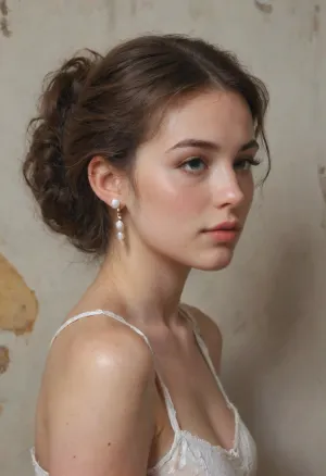 woman, ((Vermeer "Girl with a Pearl Earring")), 18 yo, very huge tits, side view, upper body view, bichu, oil, impressionist, painting, <lora:oil painting:1.6>, <lora:EldritchImpressionismXL1.5:1.5>