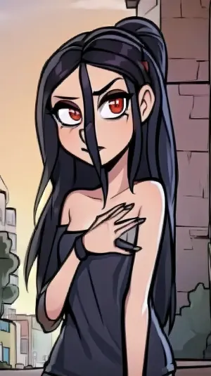 (((lif from metal family))), 21 years old, absolutely naked, black hair, long hair, red pupils, lifmf, <lora:lifmfDIVIN:.8>