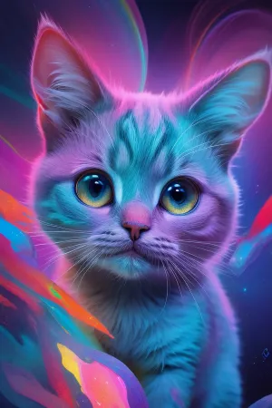 a little cat, abstract style cute, smoke, in the sky, colorful and vibrant, mystical colors, contemporary, impressionism, iridescent perspective view, sweeping circling composition, large beautiful crystal eyes, big irises, non-representational, colors and shapes, expression of feelings, imaginative, parallax, #©KITTYART
























#©KITTYART