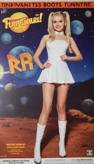 magazine white cover, bright, fantastic, stars, moons, space, comets, planets, science, blasters, retrofiturism, 8k, UHD, retro, widely, smiling, russian blonde, magazine cover, petite body, pigtails, beautiful blonde 18 years old, posing, white tight dress, white high boots, high heels, poster, VintageMagStyle, hhpointedboots, boots, repa, funtika, AtompunkSDXL, <lora:206390_training_data:.8>, <lora:SDXL-VintageMagStyle-Lora:.7>, <lora:Old_Sci-fi-SDXL:.8>, <lora:993503_training_data:1.6>
