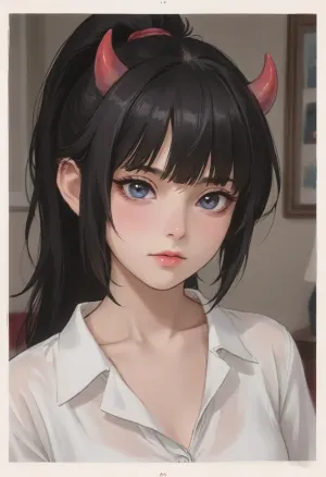 (2d sketch:1.5), 1woman, yordle succubus, at bedroom, ponytail with fringe, black hair, ratatatat74, <lora:NEOTOKIOXL_0.2_RC:.5>, <lora:cartoon_stickers_xl_v1:.8>, <lora:ratatatat74-000050:1.6>, <lora:outline_xl_kohaku_delta_spv5x:.8>