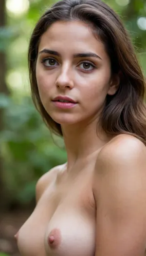 Fotografía de una mujer paisa, de rostro delgado y juvenil, aproximadamente 21 años, de complexión atlética/delgada. . Su cabello oscuro es natural y ligeramente ondulado. Tiene una expresión serena pero con un brillo inteligente en los ojos, una sutil media sonrisa. Su mirada es profunda y analítica. El entorno es tranquilo, quizás un interior acogedor o un parque sereno. Iluminación natural que resalta su apariencia sin maquillaje. Transmite una sensación de autenticidad, lealtad y pragmatismo. esta desnuda, de cuerpo entero