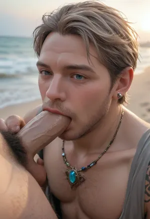 Gay Porn, two elderly chubby hairy Gay's having oral sex on a beach with people around. Tattoo, <lora:268670_training_data:.8>