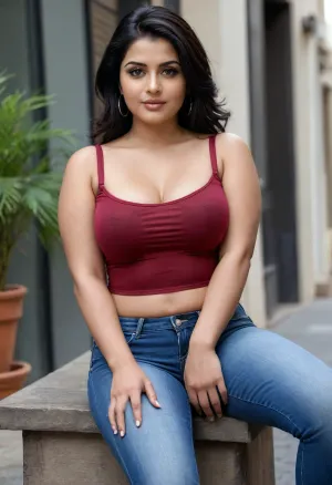 A beautiful Indian chubby women wearing modern denim jeans and a stylish top, in different scenarios like laying, sitting, standing, working, in different angles, in different poses, different face, curvy body, big boob natural pose, ultra-realistic, photorealistic, full body, highly detailed skin texture, expressive dark brown eyes, symmetrical face, clean and voluminous black hair, perfect hands with five fingers, realistic finger positioning, elegant posture, detailed jeans texture, high-quality fabric, natural lighting, high contrast, 8k resolution, cinematic composition, sharp focus, professional fashion photography, confident expression, outdoor setting or urban backdrop