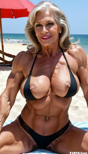wearing a black bikini, older granny much muscle stiration, much hair, vulgar skinny granny, waering a beanie, smile broad mouth, extreme fleshy labia, much muscle stiration, black much disturb hairstyle hair, she showing her big clitoris, open spread pussy labia, close up face, breast bondage, dirtyold blonde marina beaulieu granny black long after sex hair, she pulls her legs to her body and spreads her legs, extremely muscular gilf, with wide muscular shoulders, abs, high muscle definition, very thin fat free skin, massive bodybuilding milf, bulging lips, wide mouth, pink net t shirt, round big boobs, smile gilf, close up maximum hanging boobs, black very long hair, close up hard muscle stiration, massive hard muscle body, very broad big mouth and lips, naked happy heavy massive muscle woman gilf, old gilf, smokey eyes, close up body, very big hanging round massive boobs, satin lace acryl coat, lipstick, usa gilf bodybuilding massive legs very muscle stiration, lies on her back on her back shoulders with spread pussy from side view on towel on the beach, under a parasol, gilf wrinkle face, wearing a tight hotpant, from side view