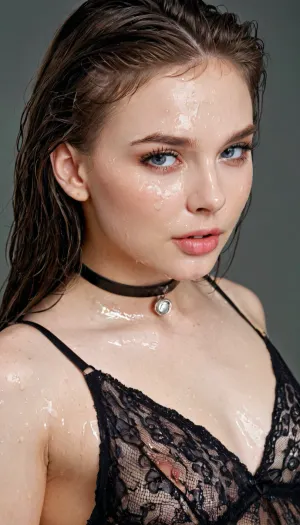 wet pussy, (high resolution), (waist-length photo), 8K, highest quality, visible pussy, shows pussy, shaved pussy, super detailed images, fine details, high resolution, masterpiece, negligee, A very detailed and realistic portrait of a young woman with an intelligent yet attractive appearance. She has a delicate face, smooth fair skin and long straight black hair. Her expressive eyes are calm, giving her a sophisticated and diligent look. diamond choker, (very detailed face), (beautiful face, blush, white skin)