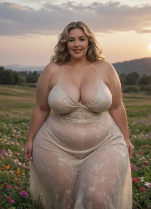 Russian beauty, mature milf, (obsess:2), (oversized bbw:2), (oversized thick thighs), (Oversized wide hips), ((saggy boobs)), (Wide large ass), Long eyelash. Smokey eyes makeup. Long length straight hair, white blonde hair. Big earrings, big necklace, open mouth, happy, retro 50s style. Lots of details, high quality photo, 8k photo, rich colors photo. flowers landscape, sunrise, fishnetdress, <lora:fishnetdress_XL_reg1_:.8>, <lora:281928_training_data:.8>