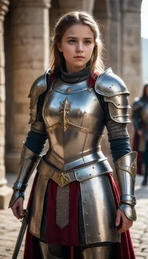 A girl in Crusader armor