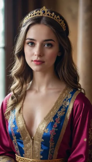 A 25-year-old girl in a royal robe