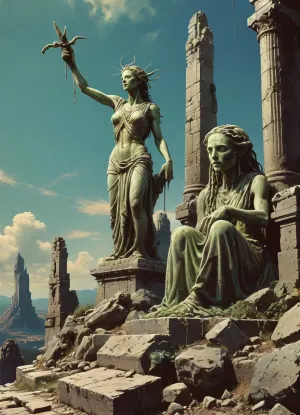 score_9, score_8_up, score_7_up, score_6_up, statue of Justitia with head of praying mantis, ruins, drawix9, dwx9, NEGATIVE_HANDS, Richard, Corben, Style, <lora:tbh235-sdxl:.9>, <lora:drawix9:1>, <lora:Richard Corben Style:.9>