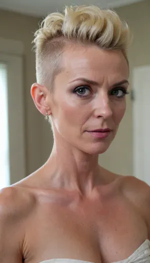 45 years old milf, skinny body, sinewy body, blonde mohawk updo hair, no tattoos at upper body, (small pointy breasts:.5), fit, StokeRealV1, milf_saga, milf_saga_face, <lora:epiCRealismHelper:.6>, <lora:SDXLrender_v2.0:.6>, <lora:StokeRealV1:.7>, <lora:pailide3-000005:.9>, <lora:milfsaga_v3:.6>