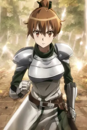 woman, female, perfect face, perfect eyes, beautiful face, standing in bra and slip, sexy underwear, (looking, at, viewer:1.3), seryuu, ubiquitous, long, hair, brown, (brown, eyes:1.3), very, ponytail, belt, armor, uniform, gauntlets, green, military, sleeves, <lora:seryuu ubiquitous s1-lora-nochekaiser:.8>