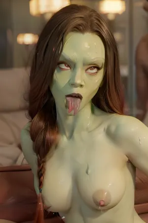 (((Peruvian))), very horny beautiful woman, (((drooling))), full body image, (((grabbing breasts))), natural breasts, very skinny petite girl, long braided hair, green eyes very long eyelashes, tongue out, eyes wide, happy, aheago, rolling, eyes, naughty, cross-eyed, heart pupils, g4m0r4, red, hair, <lora:StL_Ahegao:.8>, <lora:Creampie_v11:.8>, <lora:Gamora_Zoe-v1:1>, nude, show pussy