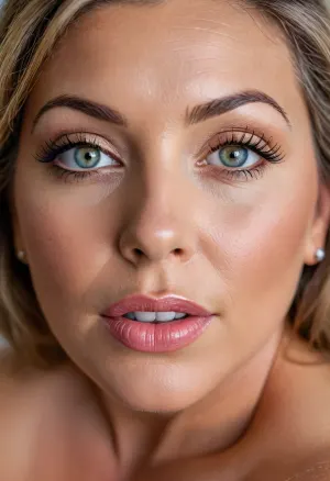 (obese), (mature:1.5), 60 years old chubby gilf, chavette, naked, tanned skin, straight silky brunette hair with highlights parted in the middle, voluptous, (chubby mature face), glamour, cinematic, hyperrealistic, 5k, best quality, (8k, RAW Photo, Highest Quality), (Epic Realism), Hyper Realistic, (Detailed Eyes), (Superior Quality), Intricate Detail, Cinematic, plump lips, contouring makeup, smokey eyes, fake lashes, juicy lips, nude lipstick, Detailed, (film grain length, 135mm, f/2.8, DoF, bokeh, focus on face, ultra-detailed skin, wrinkles, perfect bright eyes, skin pores, prominent limbal ring, high-contrast eyes, finely detailed features), (mouth open wide), smiling, epiCNegative, suntanned skin, StokeRealV1, laurenceferrari, photo, in, phst, artstyle, fluxenh4nce, BadX, wrinkles, <lora:SDXL1.0_Essenz-series-by-AI_Characters_Style_BetterPhotography-v1.2-'Skynet':.8>, <lora:Midjourney Image Enhancer XL v1:1>, <lora:FLUXEnh4nce:.8>, <lora:attractive_notrigger:.8>